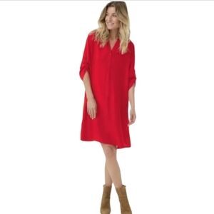 Banana Republic Red V-Neck Cuffed Sleeve Dress